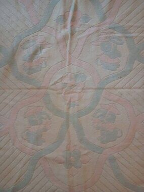 Bunny Esmond Vtg 50s Baby Blanket Satin Trim Pink Blue Pastel Rabbits 43" x 33"